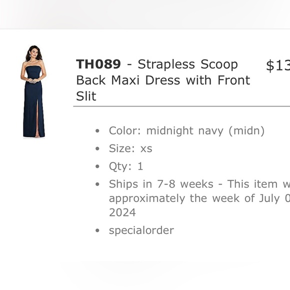 Dressy Group STRAPLESS SCOOP BACK MAXI DRESS WITH FRONT SLIT IN MIDNIGHT NAVY - Picture 4 of 4